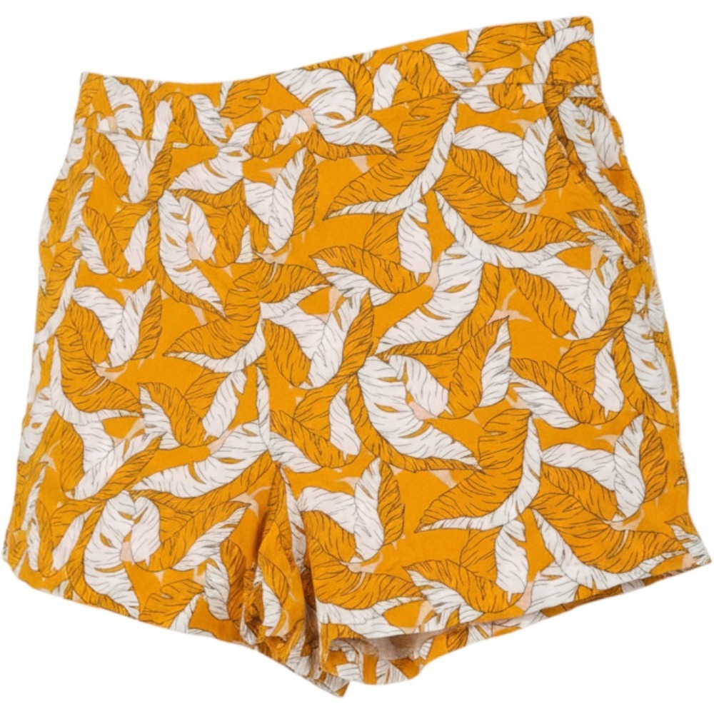 Nine West Yellow Tropical Leaf Print Shorts Womens XL Elastic Waist Pockets